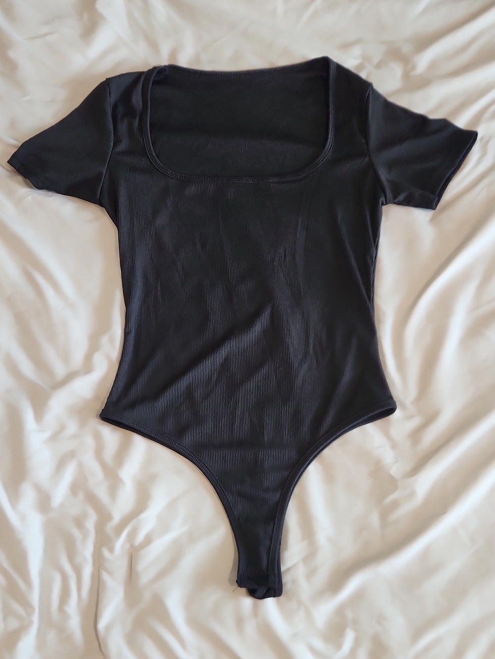 Black Ribbed Short Sleeve Bodysuit